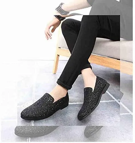 NXY Men's Sparkling Glitter Luxury Slip on Loafers Smoking Slipper