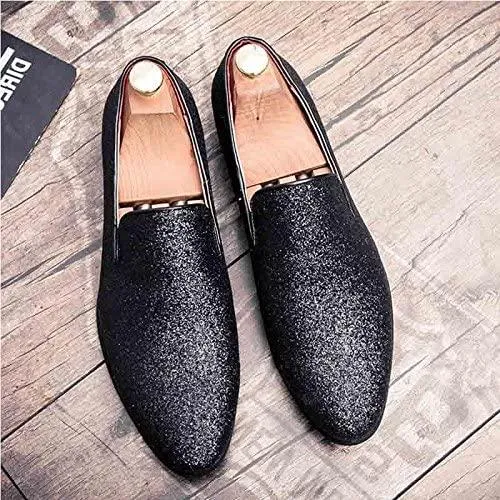 NXY Men's Sparkling Glitter Luxury Slip on Loafers Smoking Slipper