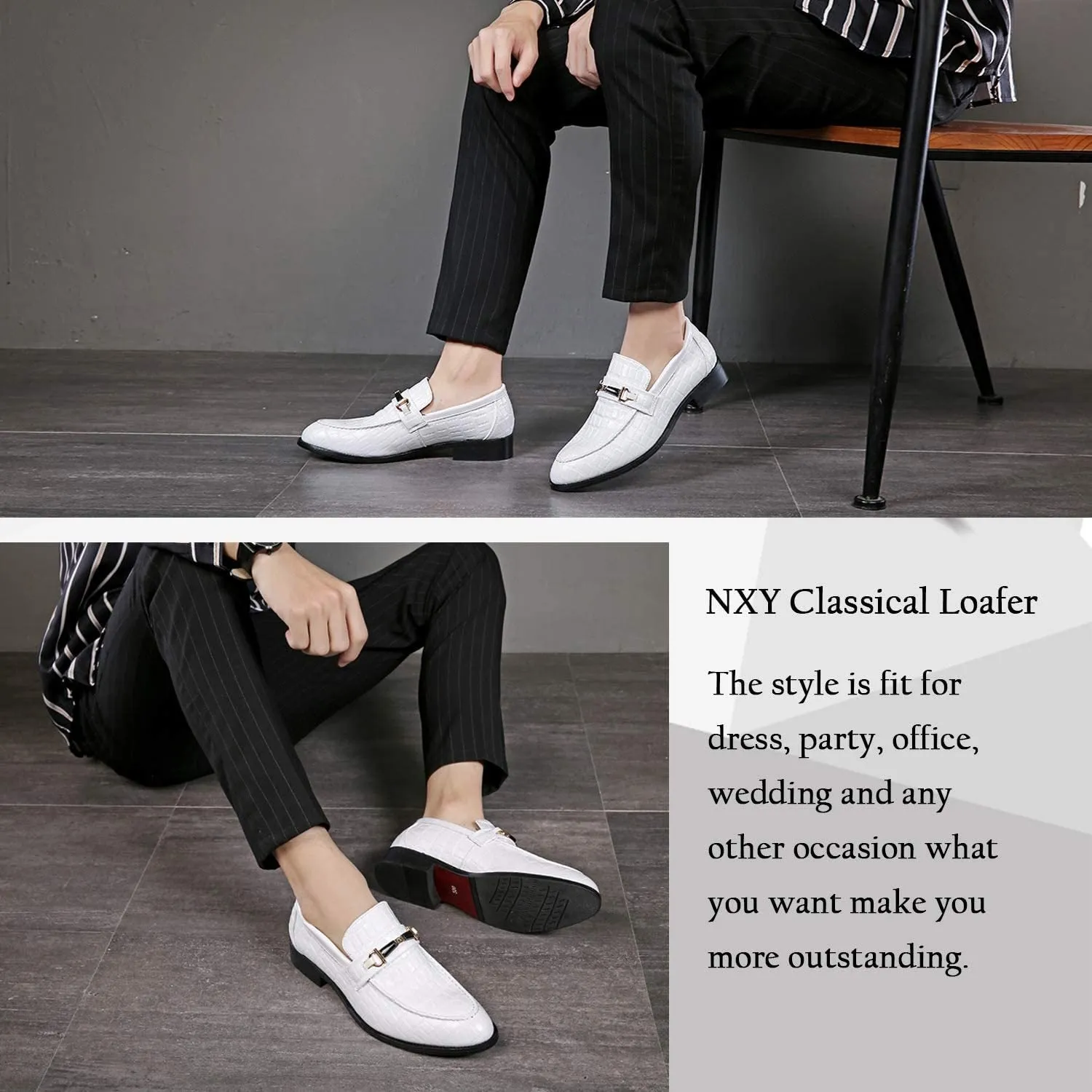 NXY White Shoes for Men丨 Men's Driving Shoes &amp; Noble Dress Shoes for Men丨Classic Business Black Loafers for Men 6-13