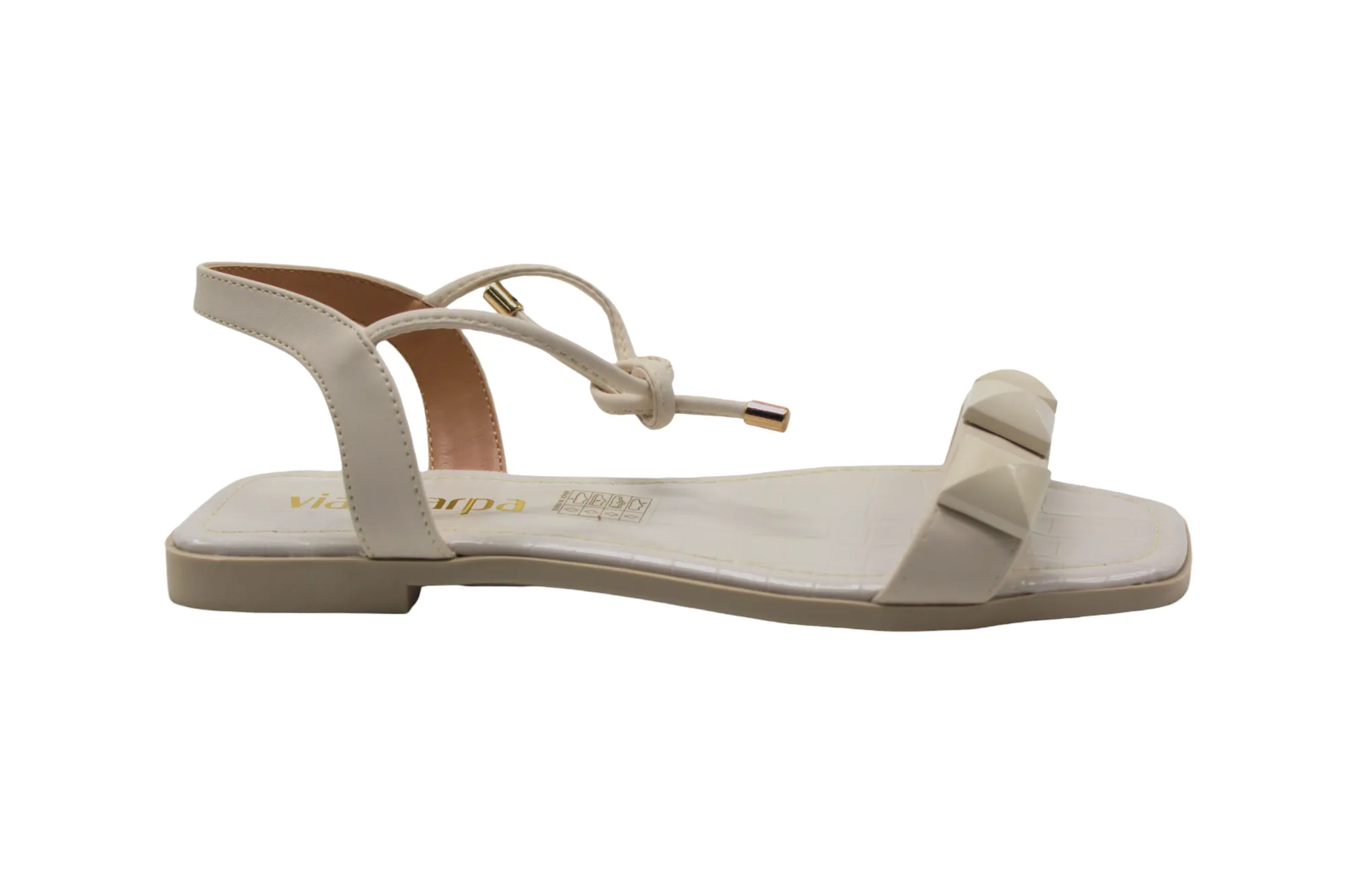 Off White Studded Flat Sandals