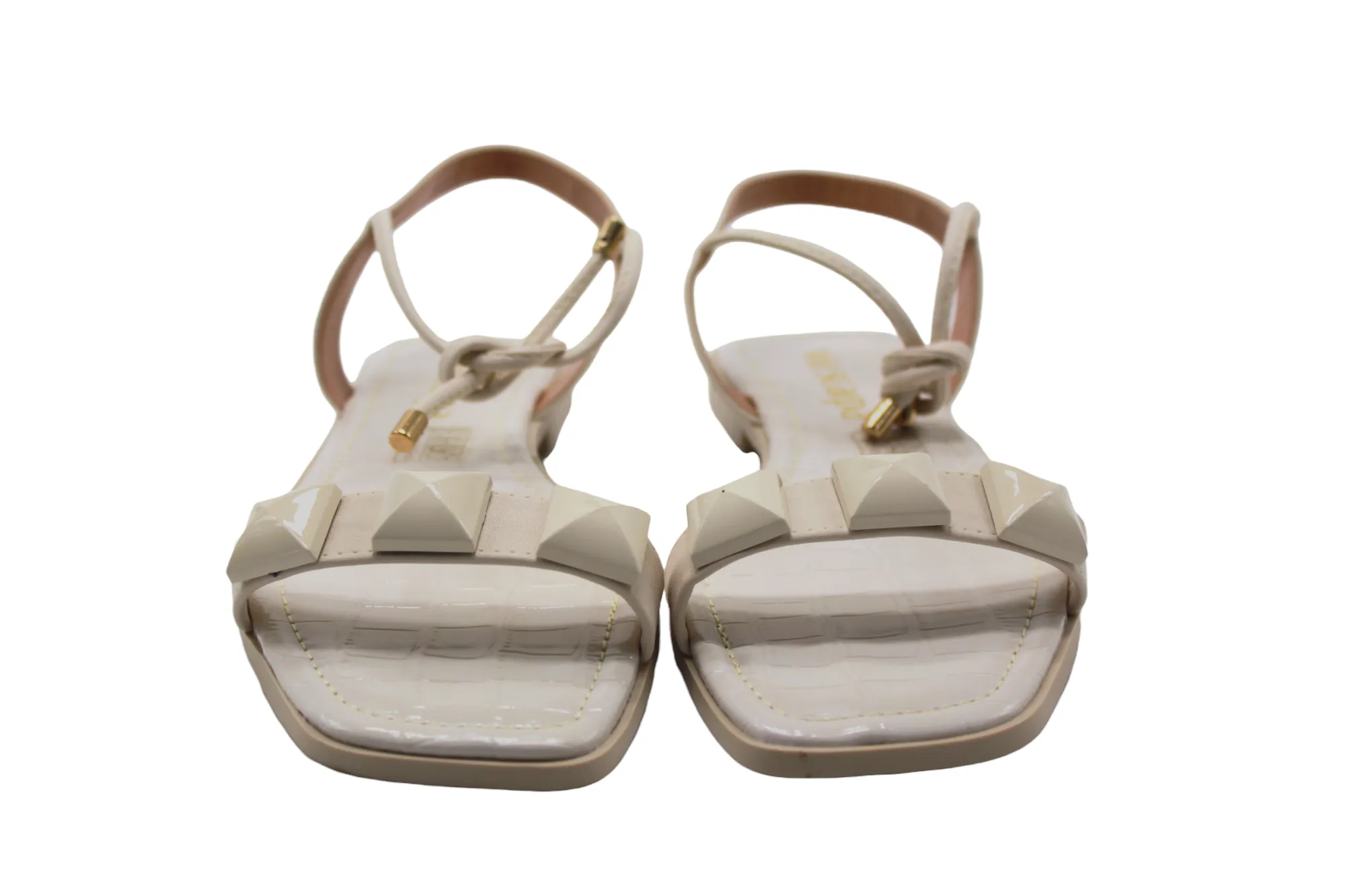 Off White Studded Flat Sandals