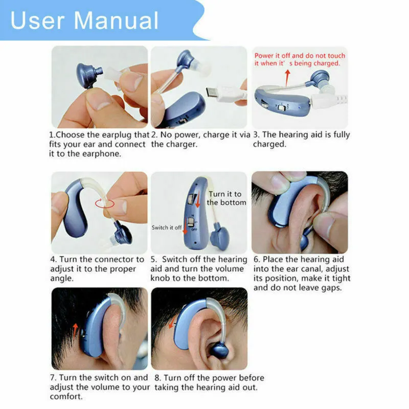 Rechargeable Digital Hearing Aids Assistance Severe Loss BTE Ear Aids HIGH-POWER
