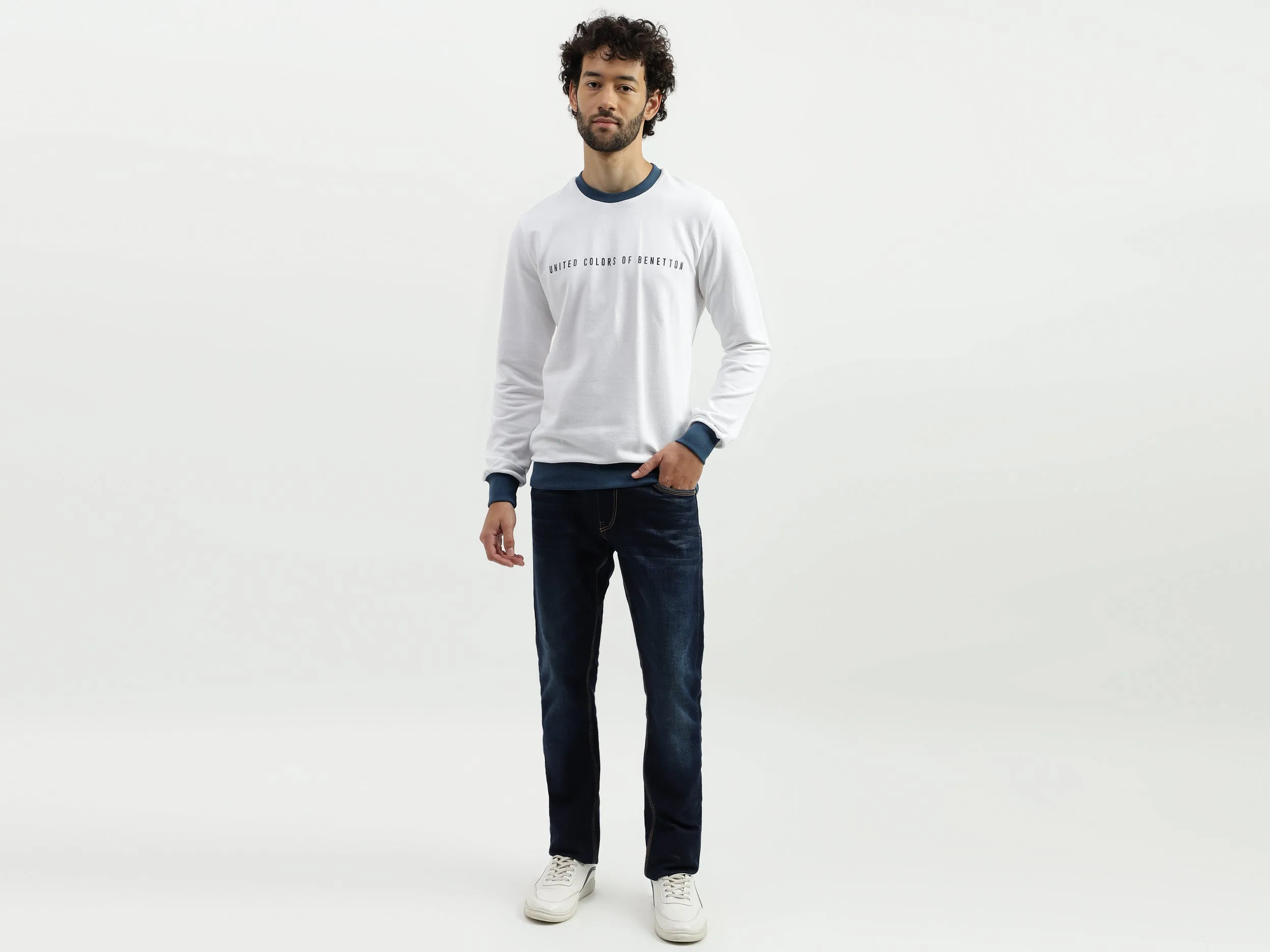 Regular Fit Round Neck Contrast Rib Branded Sweatshirt