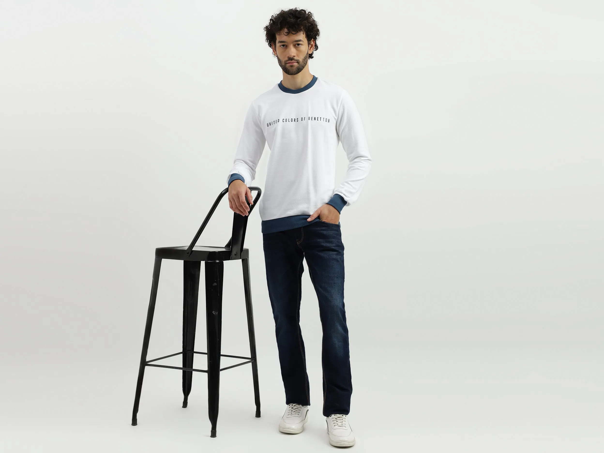 Regular Fit Round Neck Contrast Rib Branded Sweatshirt