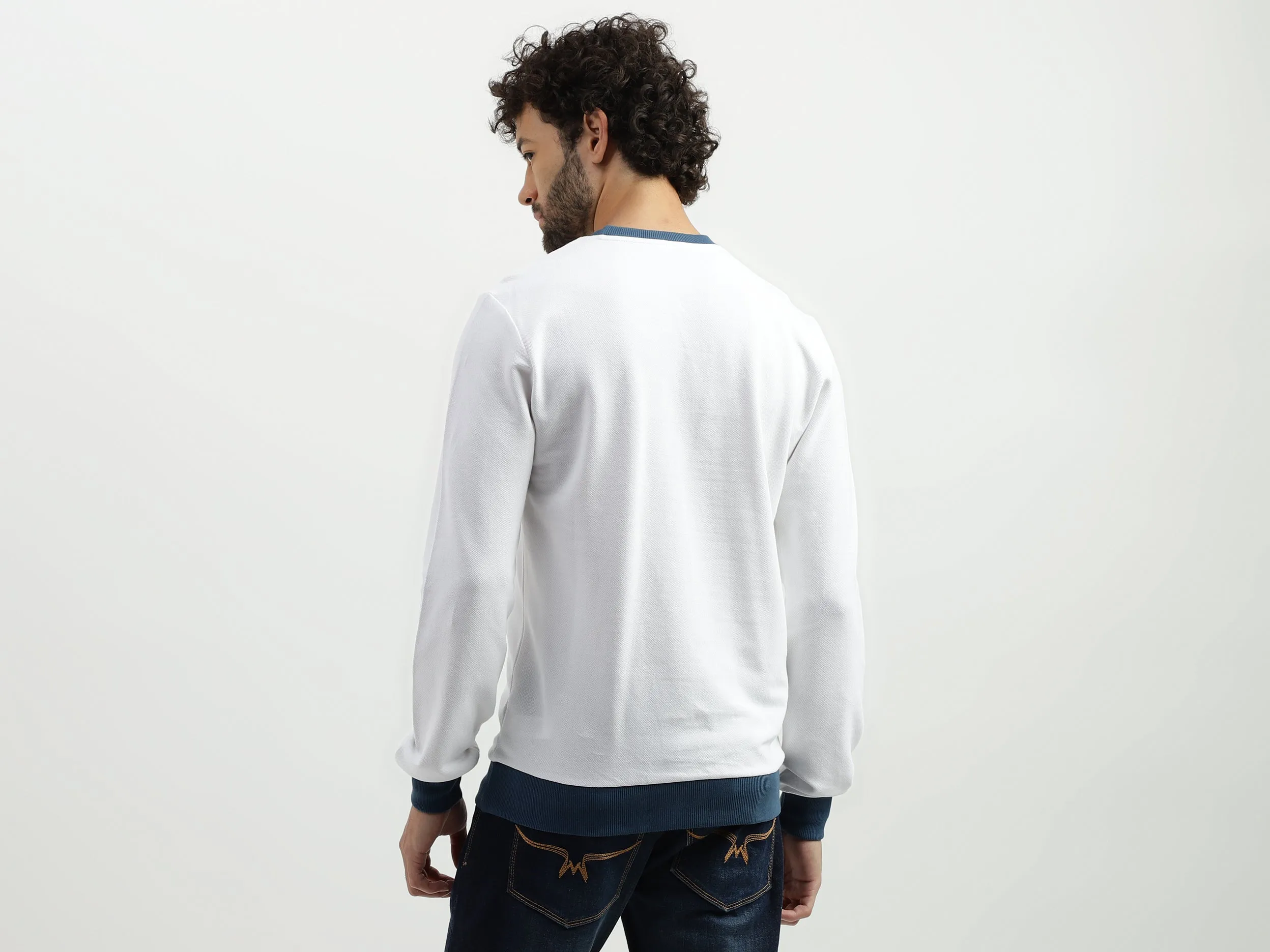 Regular Fit Round Neck Contrast Rib Branded Sweatshirt