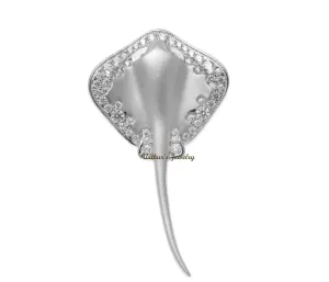 RHODIUM PLATED 925 SILVER HAWAIIAN STINGRAY FISH SLIDE PENDANT CZ 21.25MM
