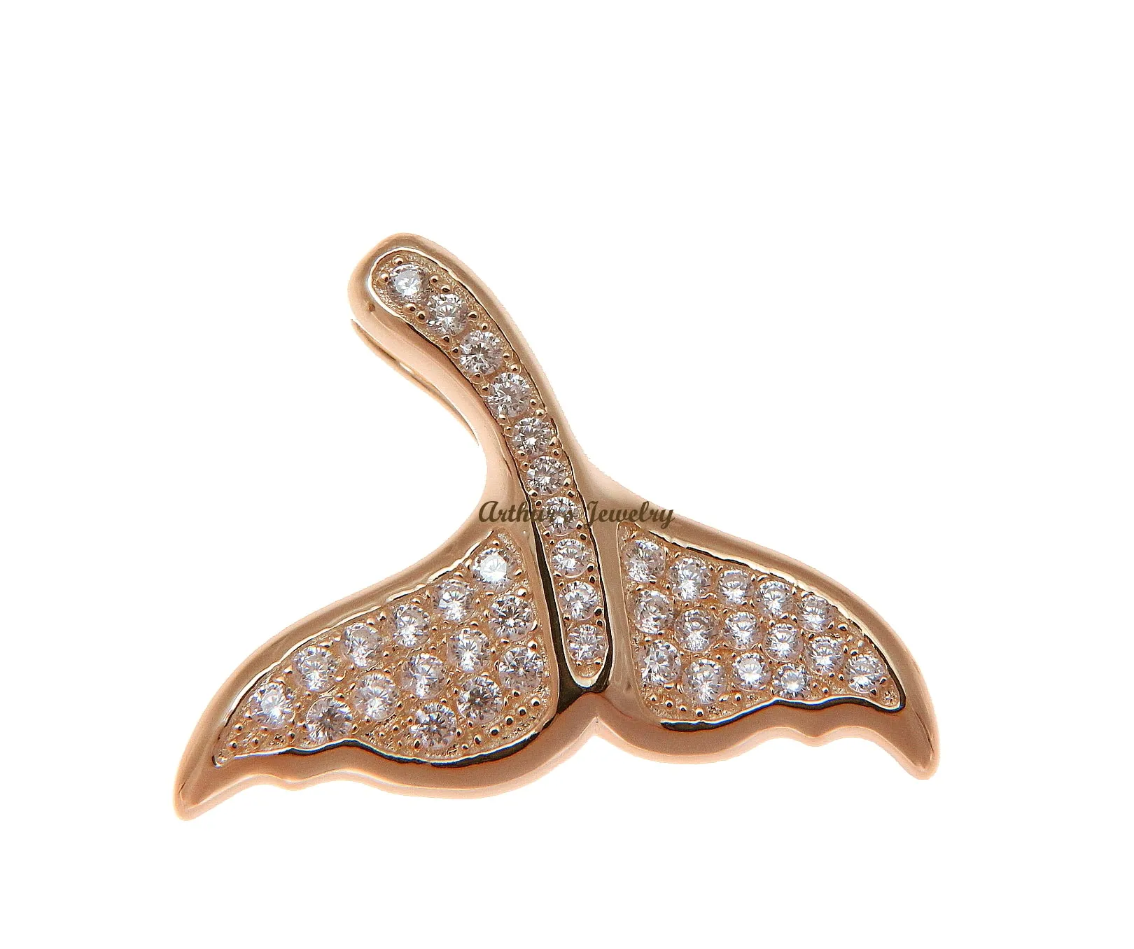 ROSE GOLD PLATED 925 SILVER HAWAIIAN WHALE TAIL SLIDE PENDANT CZ 28.30MM