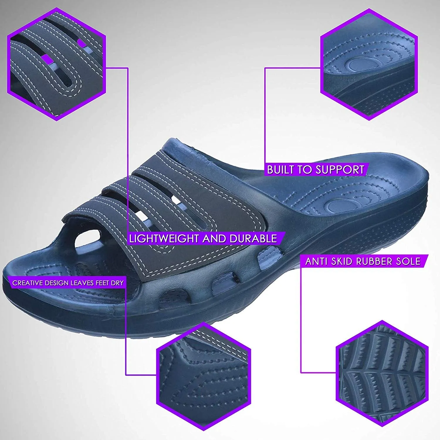 Roxoni Slide Sandals for Men | Open Toe Slip-On | Waterproof Rubber for Beach, Pool, Gym, Travel Wear