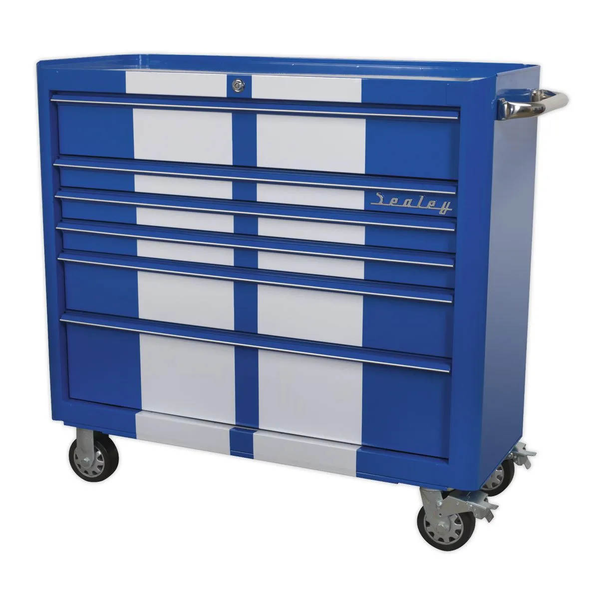 Sealey Premier Rollcab 6 Drawer Wide Retro Style - Blue with White Stripes