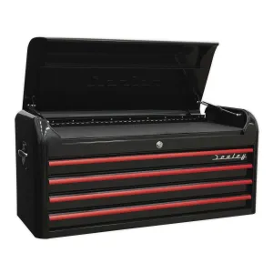 Sealey Premier Topchest 4 Drawer Wide Retro Style - Black with Red Anodised Drawer Pulls
