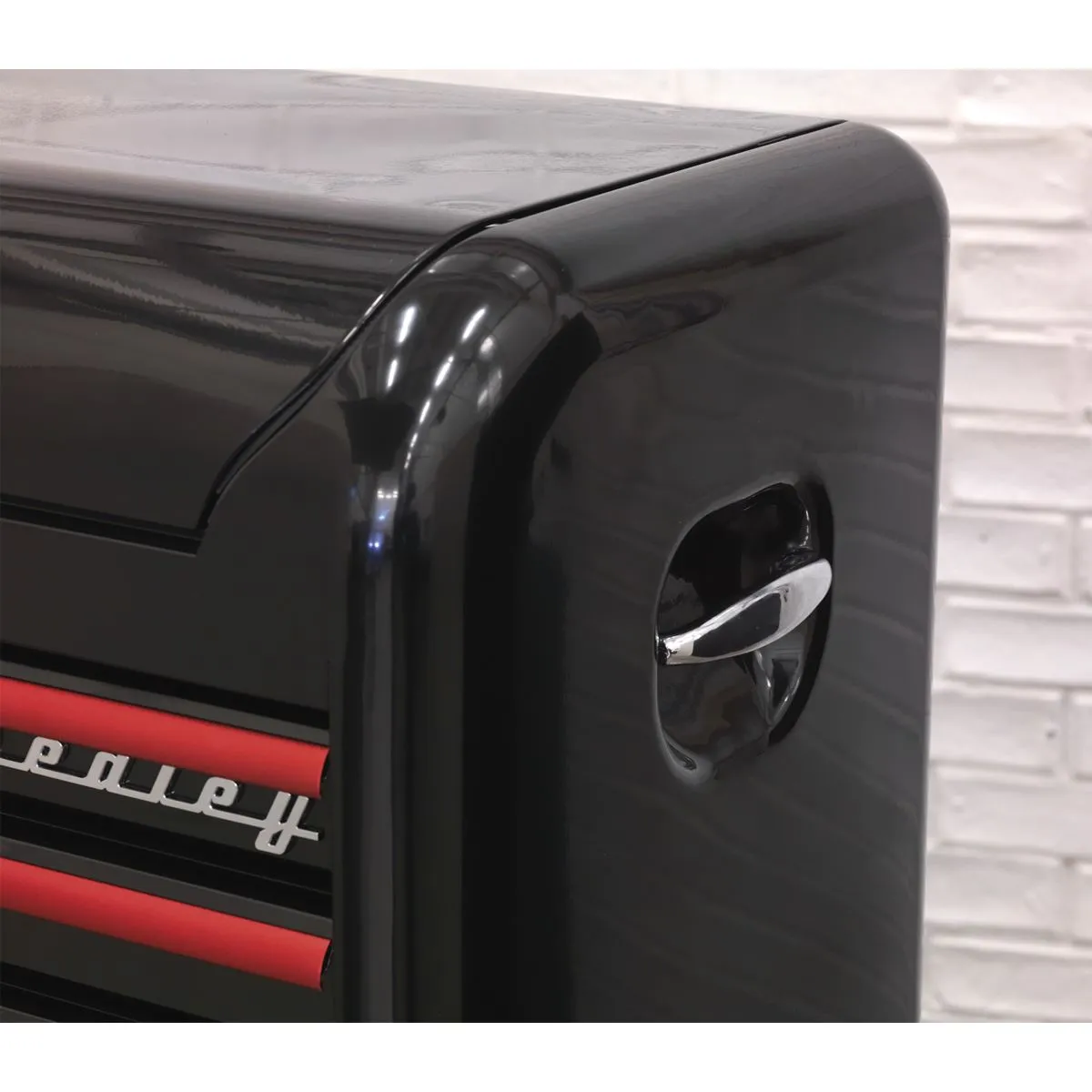 Sealey Premier Topchest 4 Drawer Wide Retro Style - Black with Red Anodised Drawer Pulls
