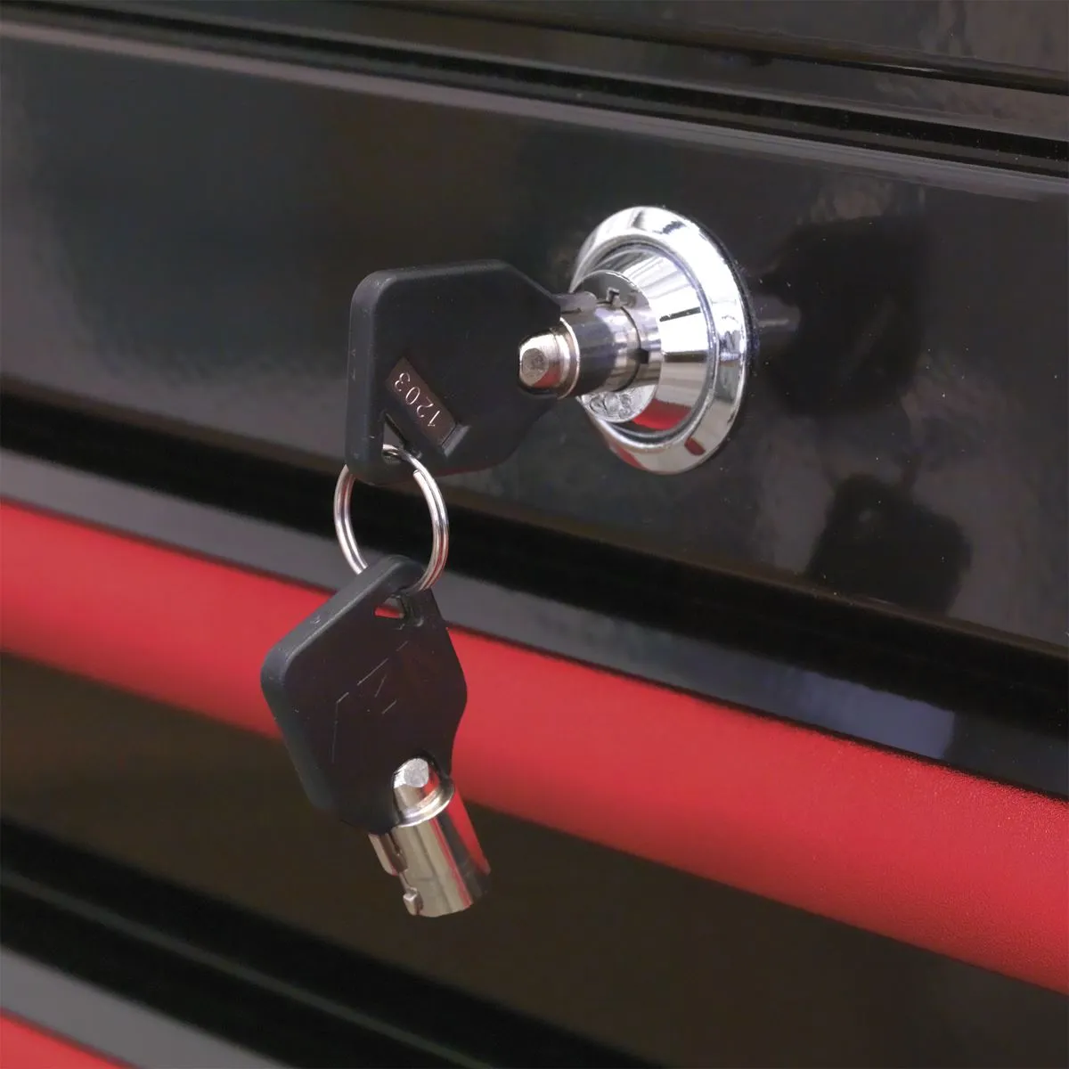 Sealey Premier Topchest 4 Drawer Wide Retro Style - Black with Red Anodised Drawer Pulls
