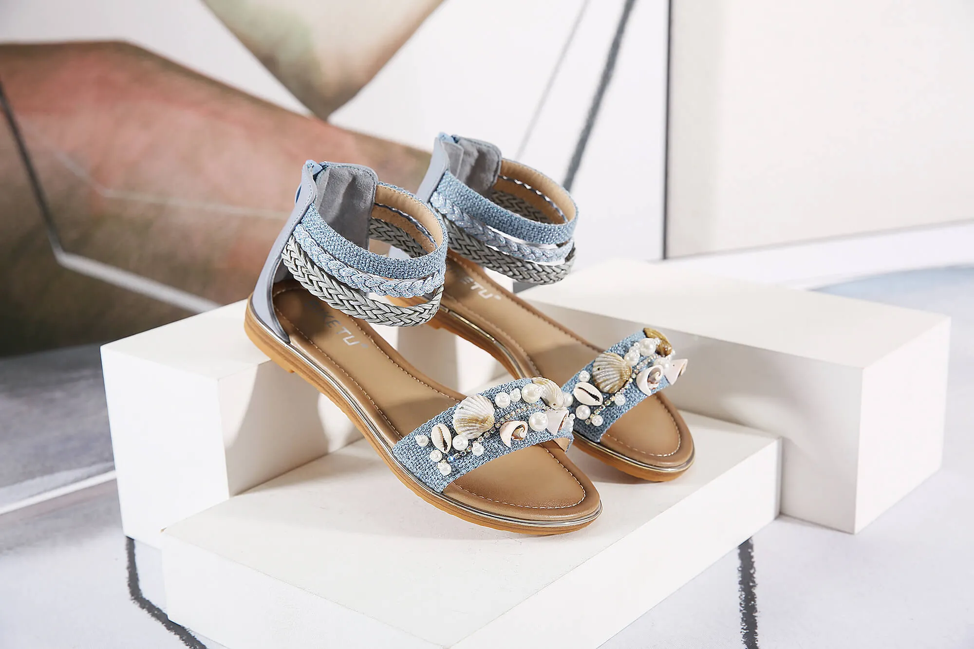 Shell & Conch Braided Ankle-Strap Sandal - Siketu