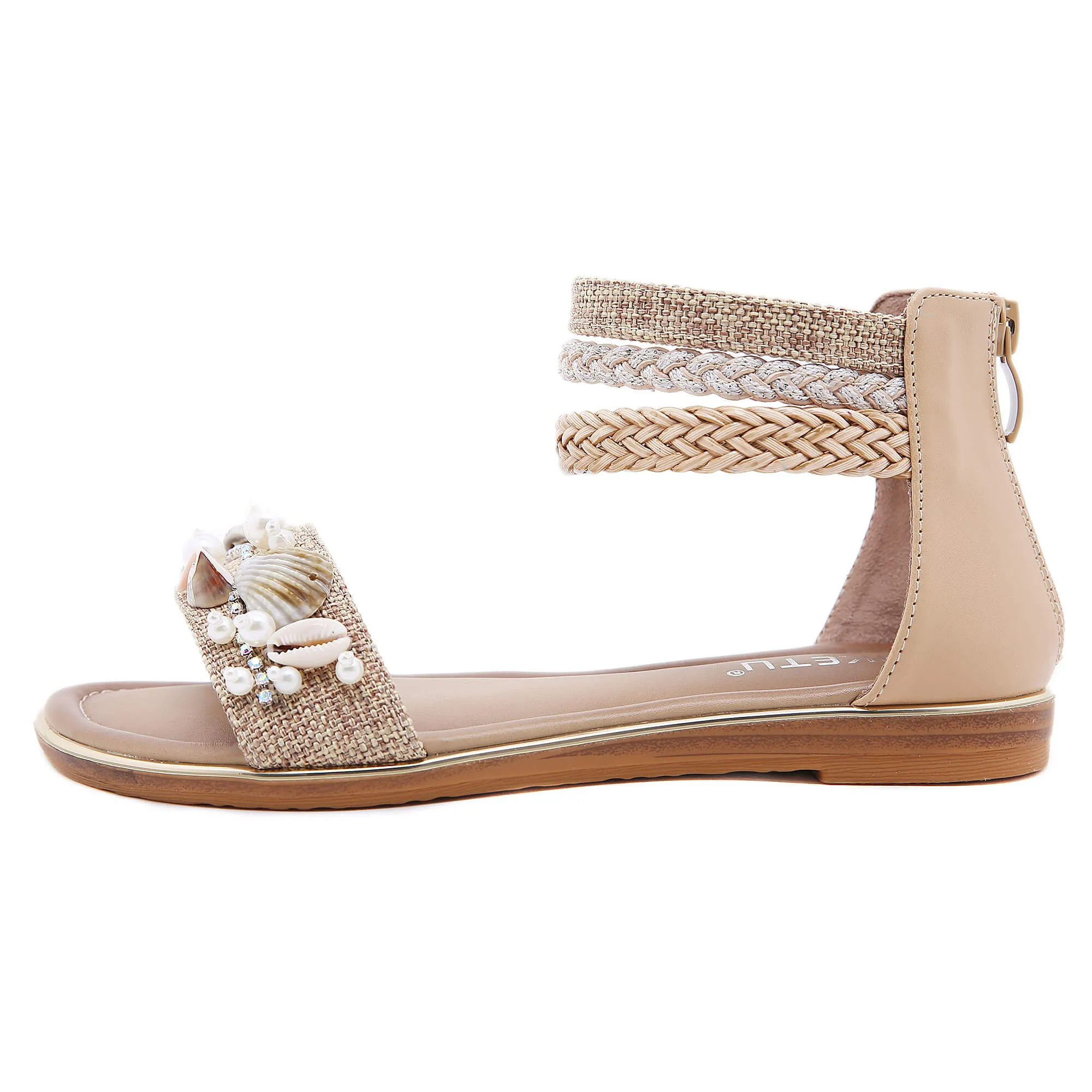Shell & Conch Braided Ankle-Strap Sandal - Siketu