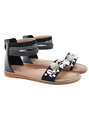 Shell & Conch Braided Ankle-Strap Sandal - Siketu