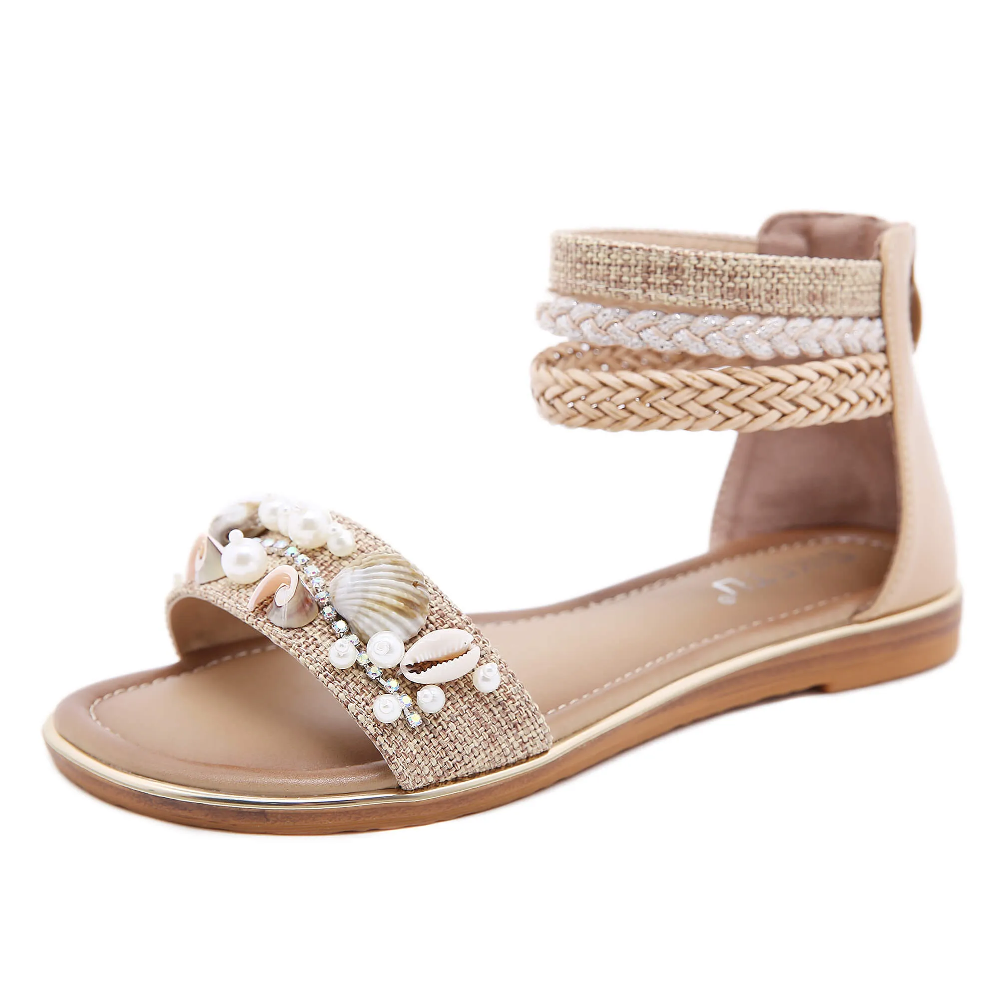 Shell & Conch Braided Ankle-Strap Sandal - Siketu