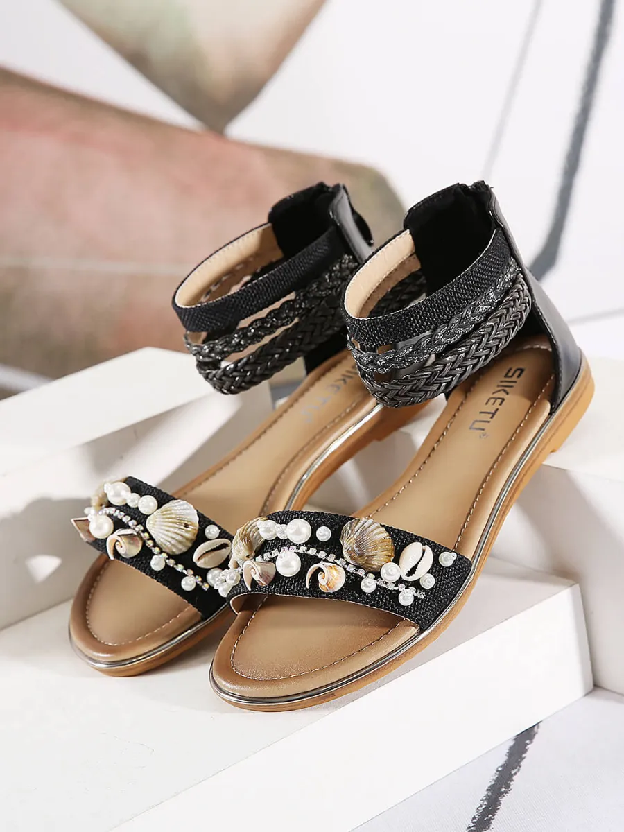 Shell & Conch Braided Ankle-Strap Sandal - Siketu