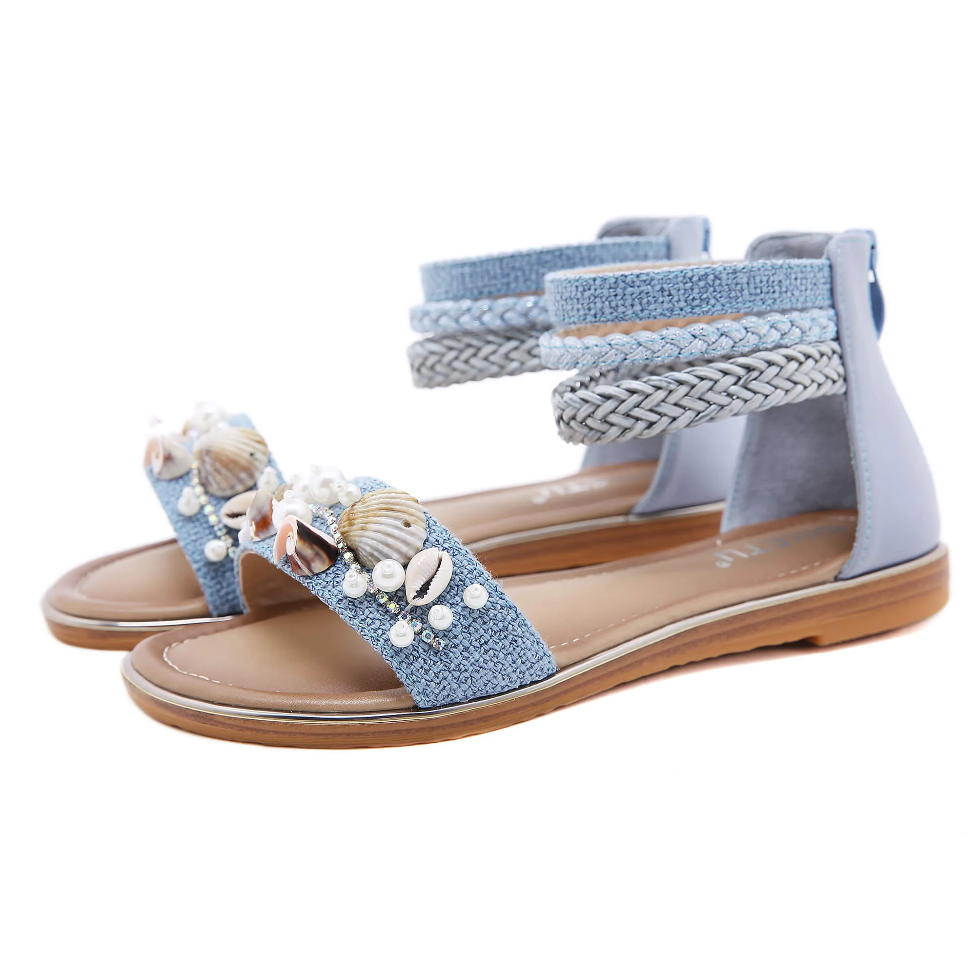 Shell & Conch Braided Ankle-Strap Sandal - Siketu