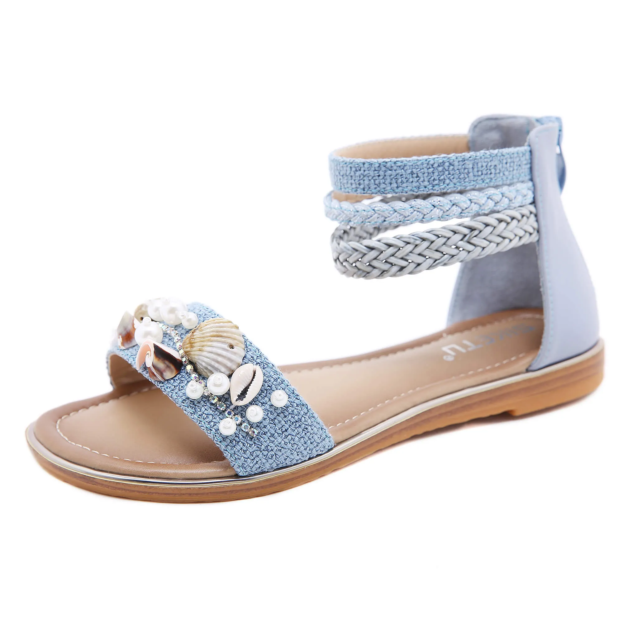 Shell & Conch Braided Ankle-Strap Sandal - Siketu