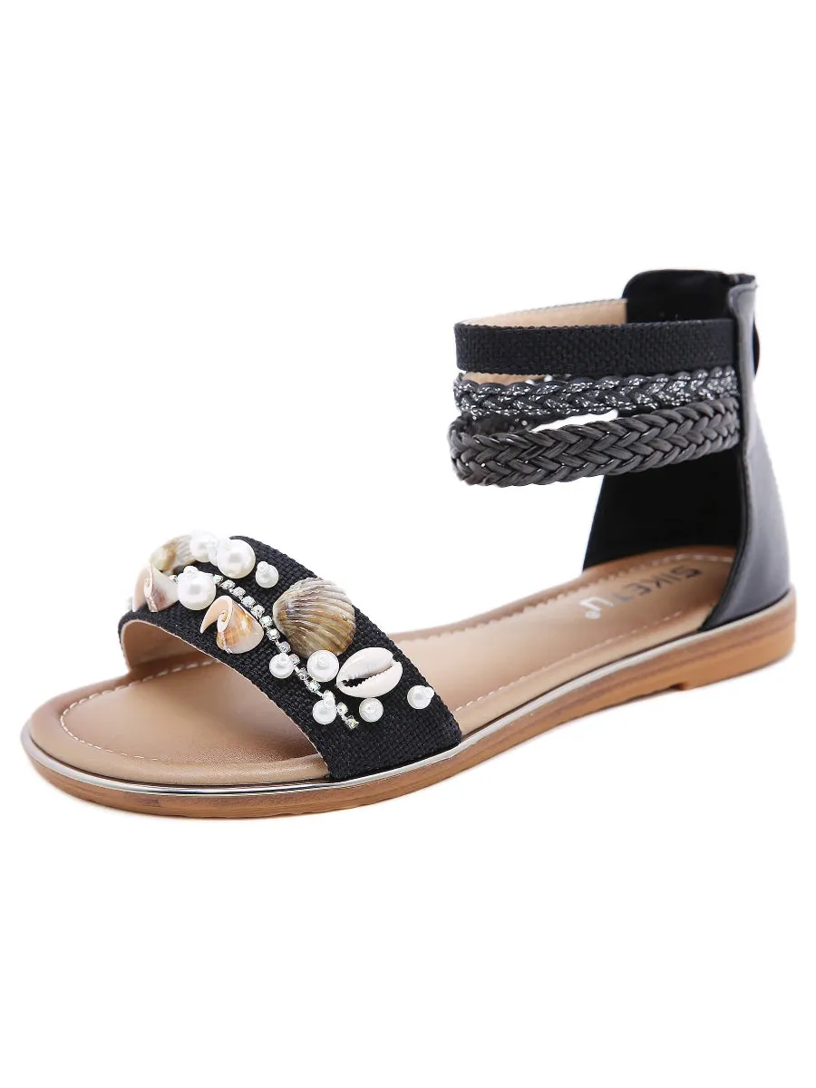 Shell & Conch Braided Ankle-Strap Sandal - Siketu