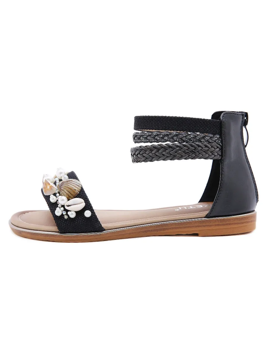Shell & Conch Braided Ankle-Strap Sandal - Siketu