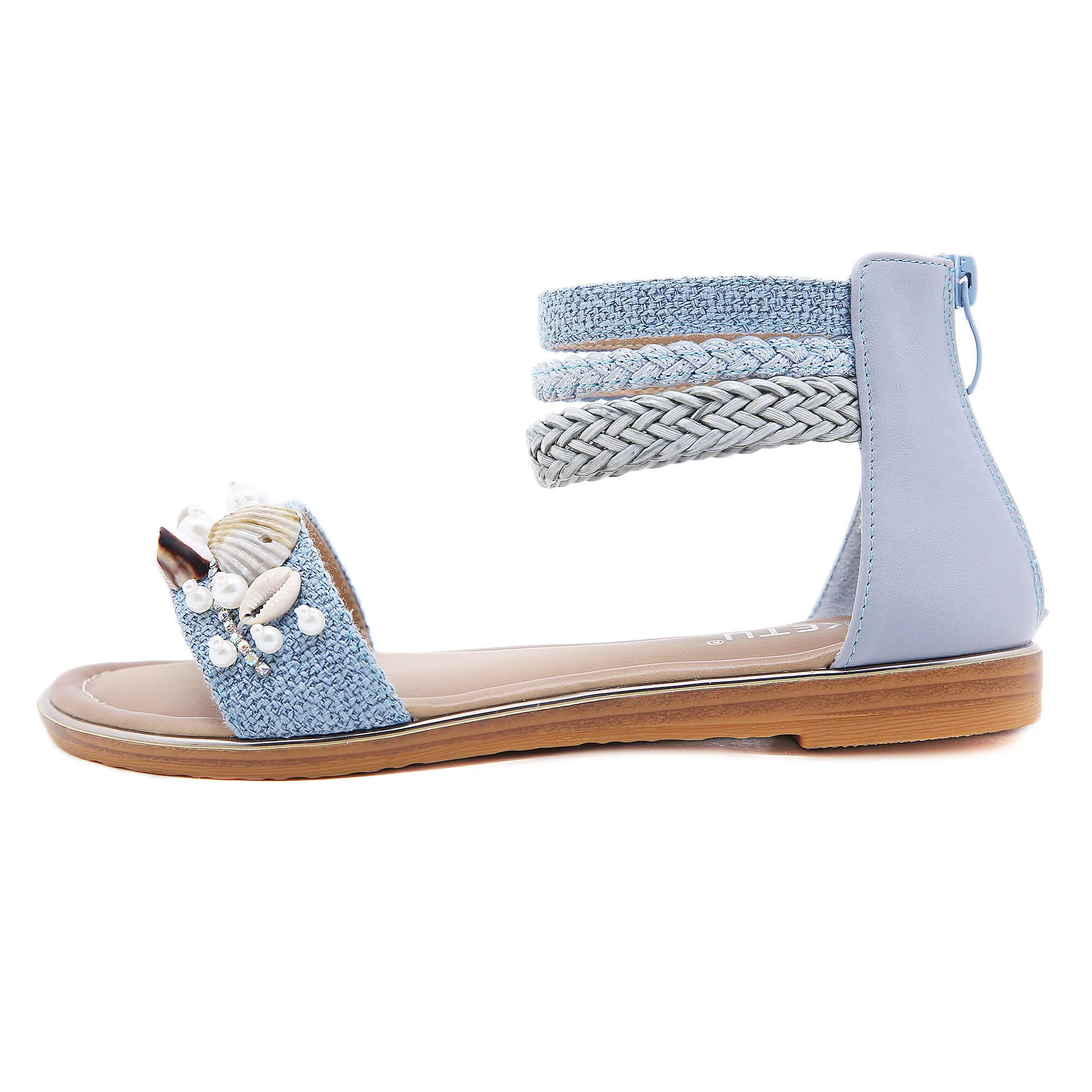 Shell & Conch Braided Ankle-Strap Sandal - Siketu
