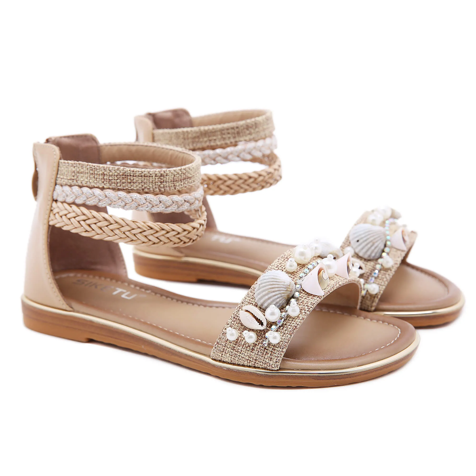 Shell & Conch Braided Ankle-Strap Sandal - Siketu