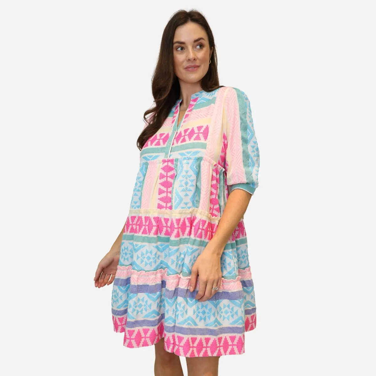 Sicily Boho Dress (Aqua/Pink)