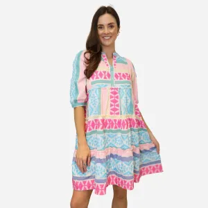Sicily Boho Dress (Aqua/Pink)