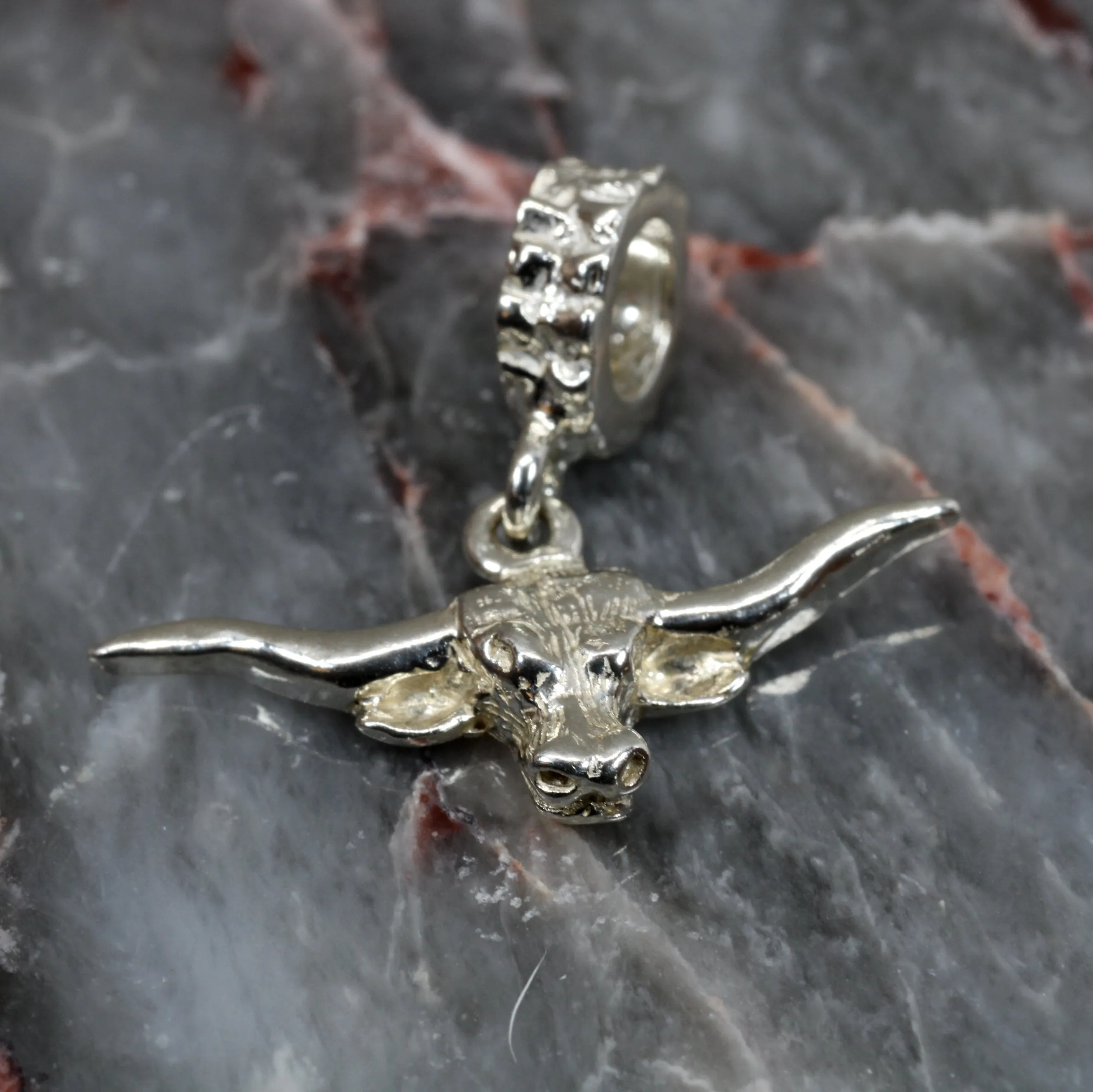 Silver Longhorn Head Slide charm for her slide bracelet