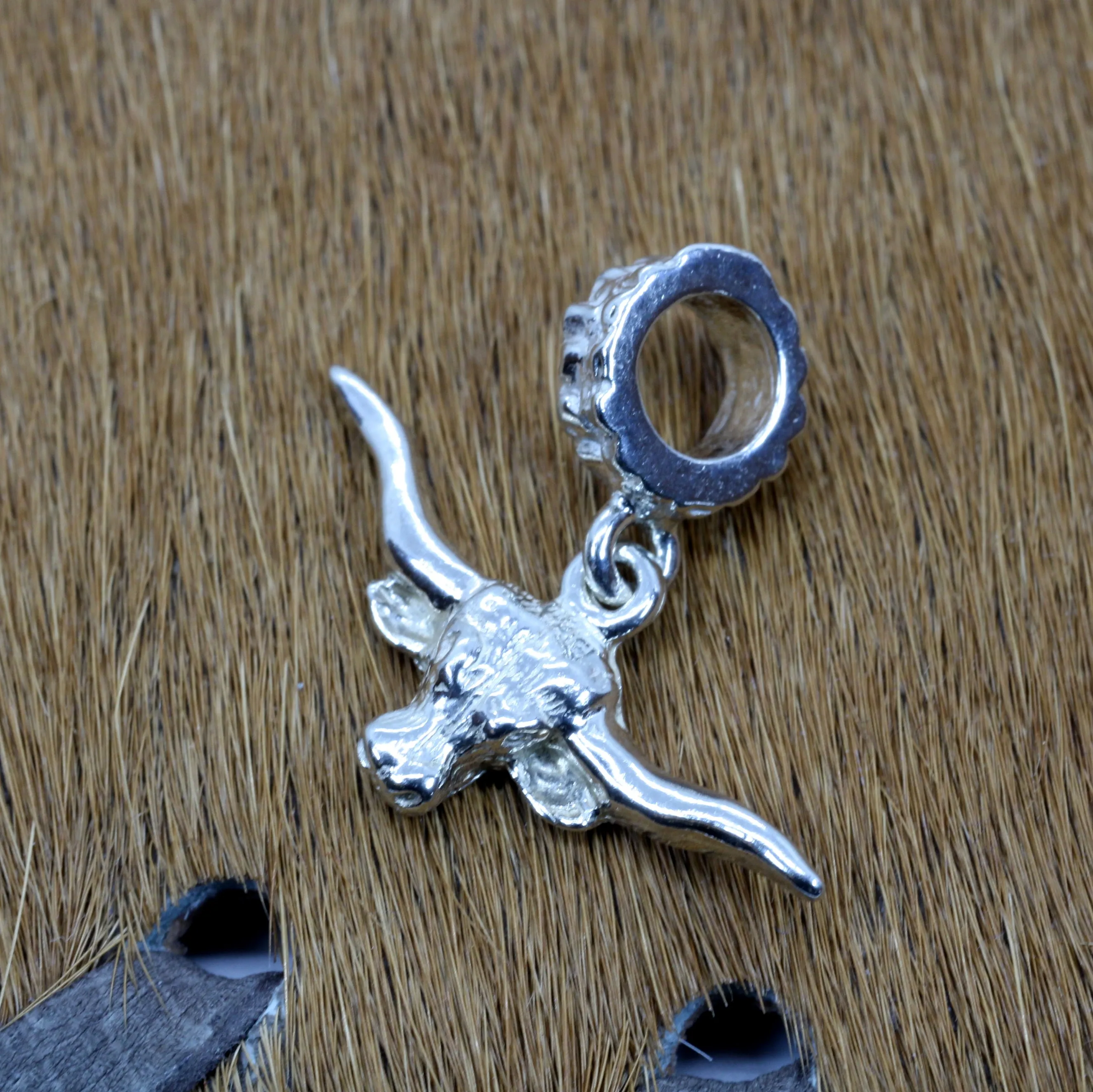 Silver Longhorn Head Slide charm for her slide bracelet