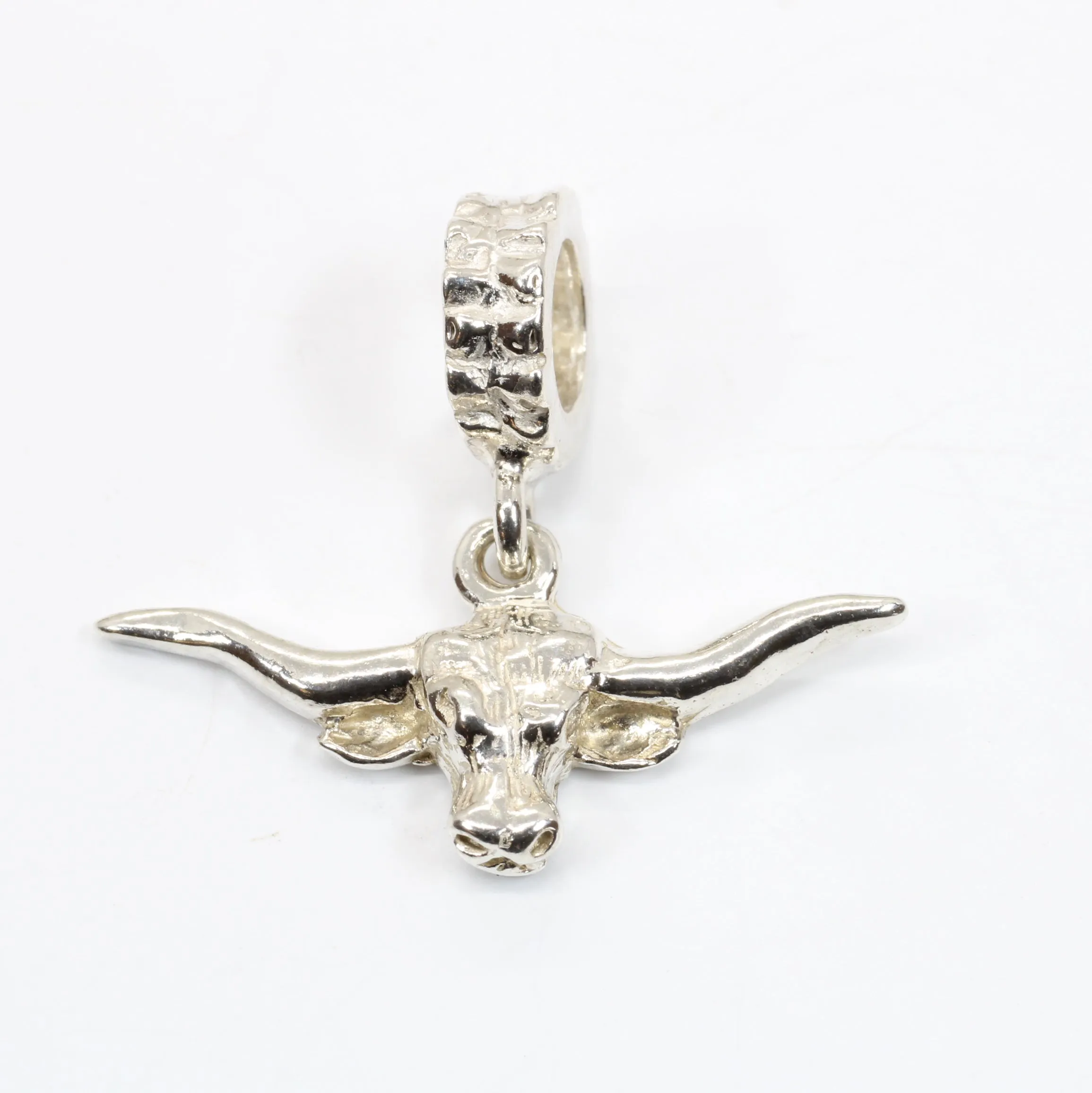 Silver Longhorn Head Slide charm for her slide bracelet
