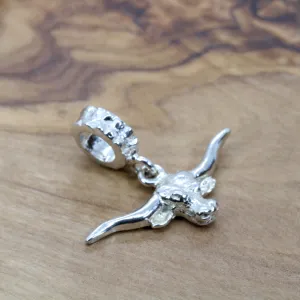 Silver Longhorn Head Slide charm for her slide bracelet