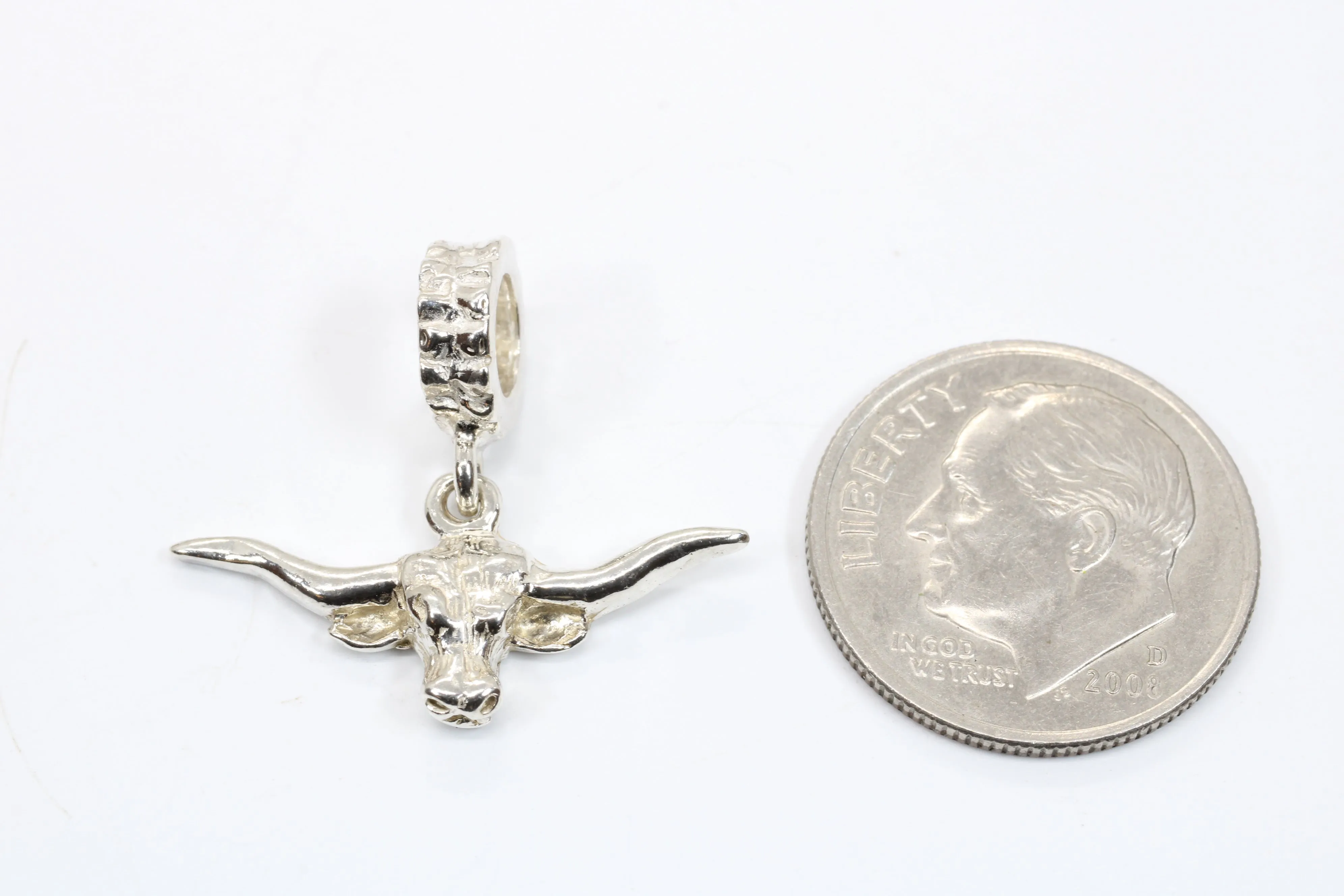 Silver Longhorn Head Slide charm for her slide bracelet