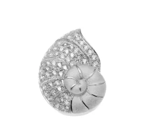 SOLID 925 STERLING SILVER HAWAIIAN NAUTILUS SHELL SLIDE PENDANT CZ RHODIUM