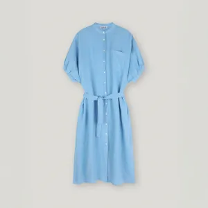 SoSUE Cowboy Button Linen Dress in Blue