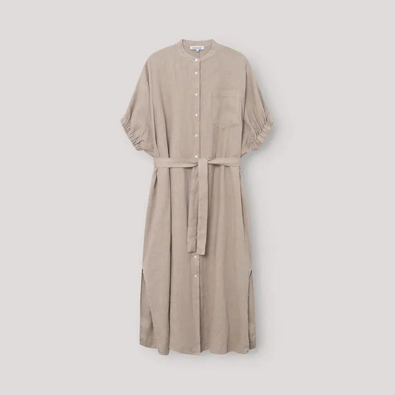 SoSUE Cowboy Button Linen Dress in Mud