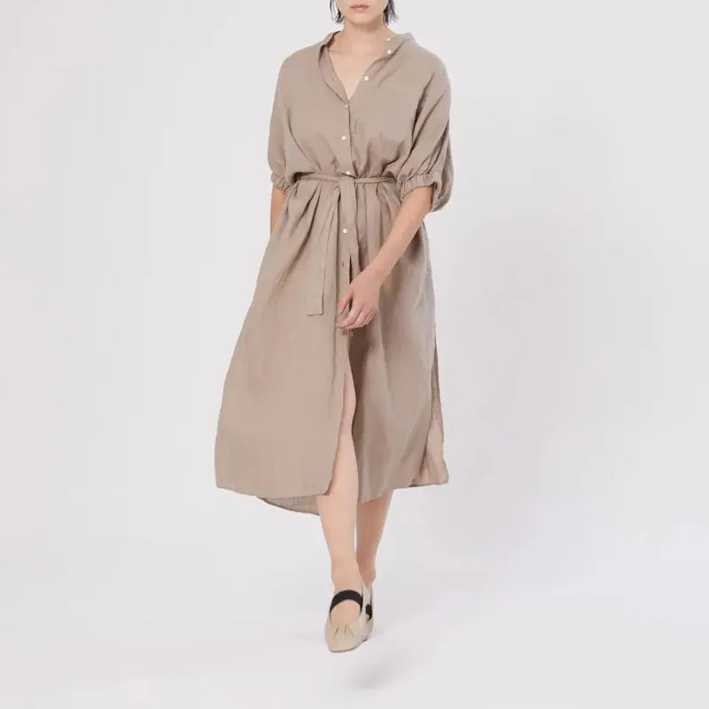SoSUE Cowboy Button Linen Dress in Mud