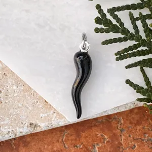 Sterling Silver Black "Cornicello" Italian Horn Pendant Charm