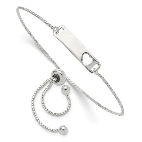 Sterling Silver Small ID Bar Plate with Heart Adjustable Bolo Bracelet