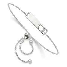 Sterling Silver Small ID Bar Plate with Heart Adjustable Bolo Bracelet