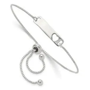 Sterling Silver Small ID Bar Plate with Heart Adjustable Bolo Bracelet