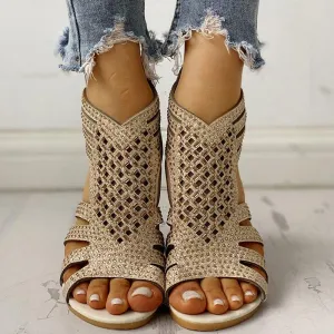 Studded Detail Hollow Out Flat Sandals