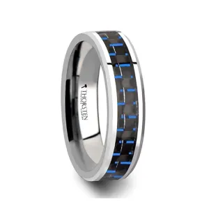 Thorsten AUXILIUS Tungsten Carbide Ring with Black & Blue Carbon Fiber Inlay - 6mm - 10mm