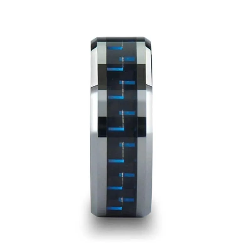 Thorsten AUXILIUS Tungsten Carbide Ring with Black & Blue Carbon Fiber Inlay - 6mm - 10mm