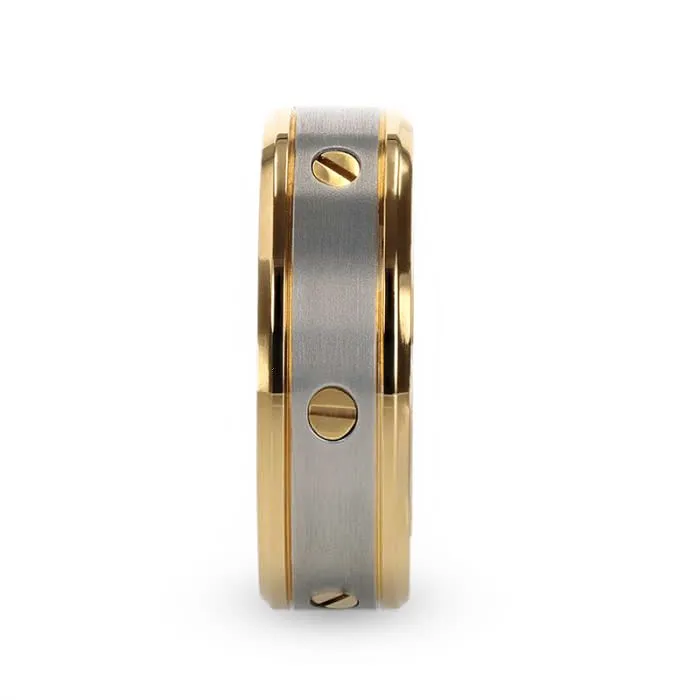 Thorsten BOUNDLESS Gold-Plated Titanium Flat Brushed Center With Rotating Screw Design And Beveled Polished Edges - 8mm