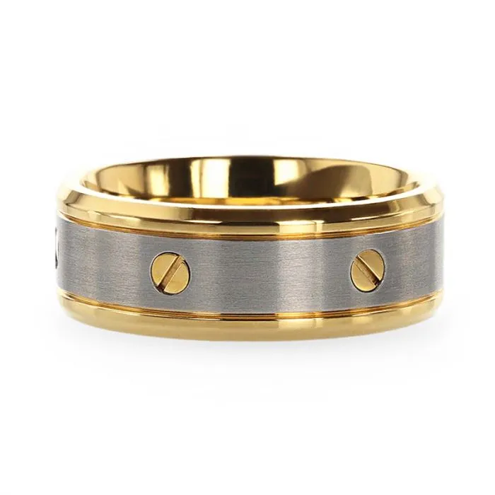 Thorsten BOUNDLESS Gold-Plated Titanium Flat Brushed Center With Rotating Screw Design And Beveled Polished Edges - 8mm