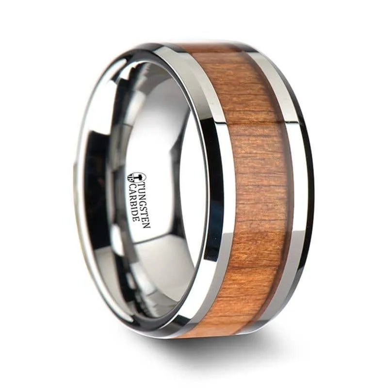 Thorsten BRUNSWICK Tungsten Wedding Ring with Polished Bevels and American Cherry Wood Inlay - 6mm - 10mm