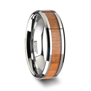 Thorsten BRUNSWICK Tungsten Wedding Ring with Polished Bevels and American Cherry Wood Inlay - 6mm - 10mm