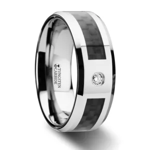 Thorsten Cayman Tungsten Carbide Ring w/ Black Carbon Fiber & White Diamond Setting w/ Bevels (8mm) W2958-TBCD